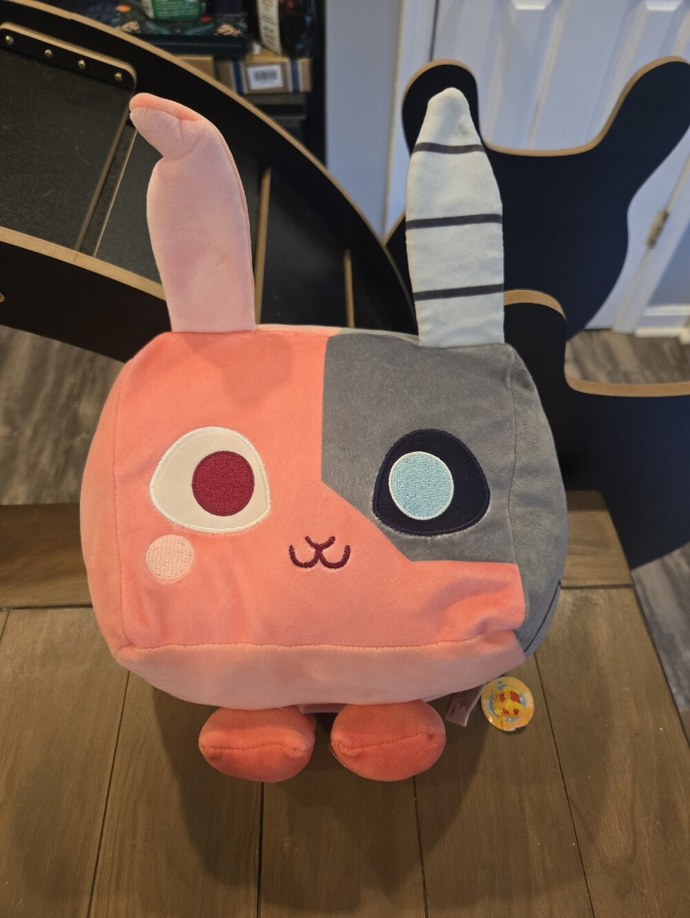 Pet Simulator Cyborg Bunny Plush Pink Gray Soft Square Stuffed Animal Toy New